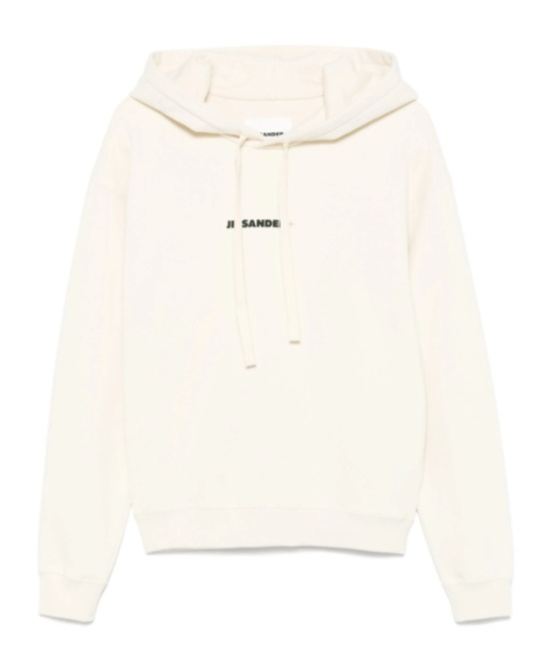 Jil Sander Hooded Sweatshirt Drawstring Ribbed Cuffs Hem In White