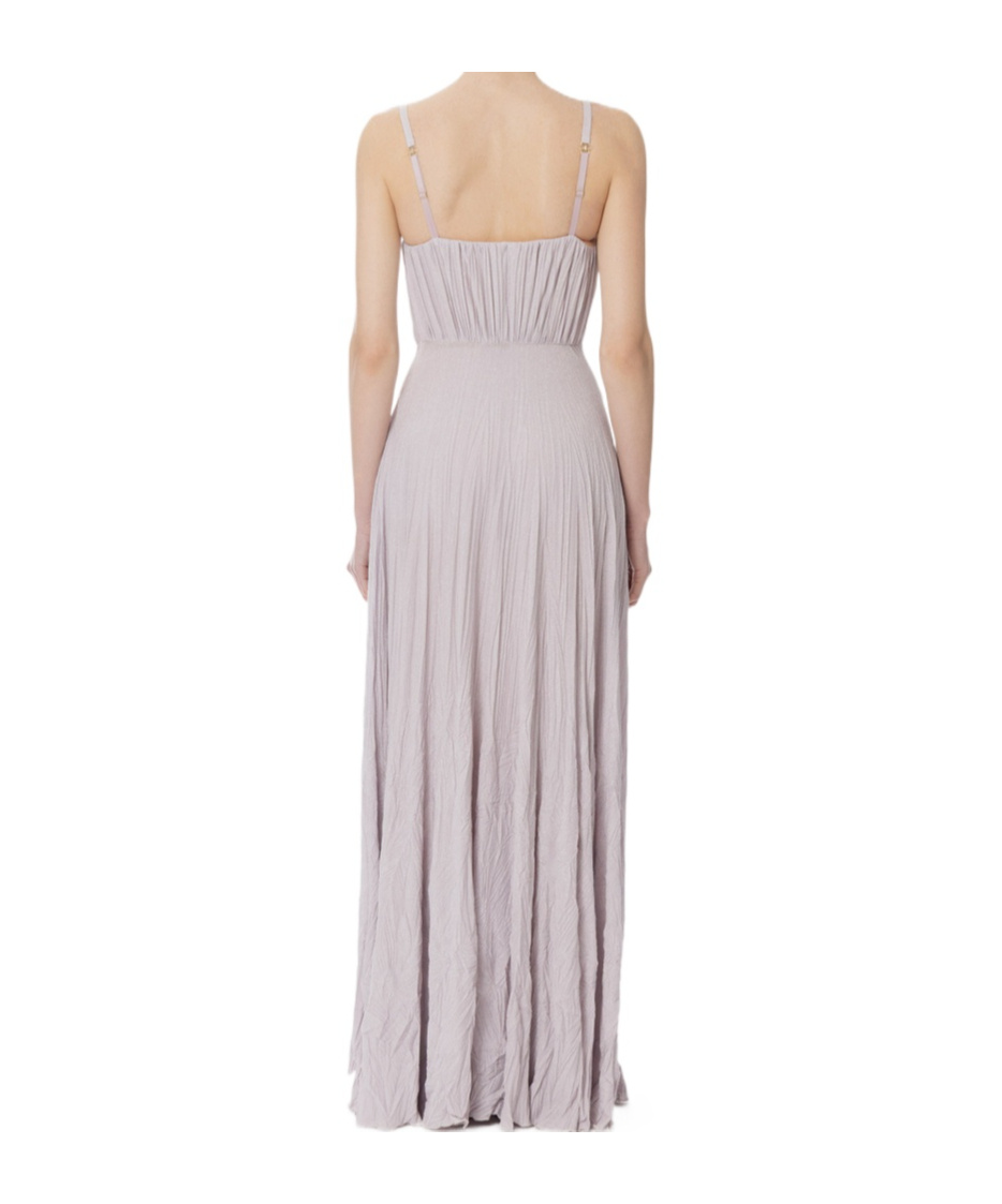 Elisabetta Franchi Red Carpet Dress Made Of Lurex Jersey Fabric With Embroidered Flower In Quartz