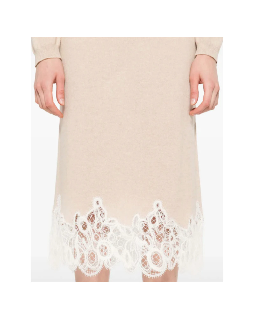 Fabiana Filippi Midi Skirt With Lace Trim And Elastic Waist In Brown