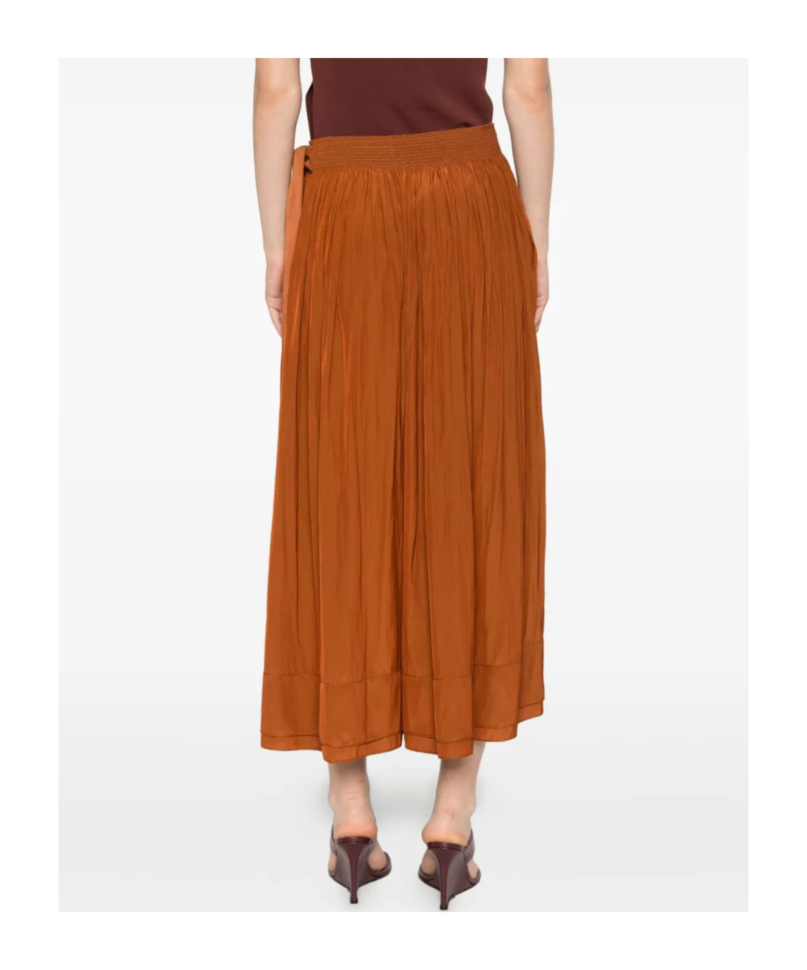 Lanvin Pleated Midi Skirt Ribbon Detail In Orange