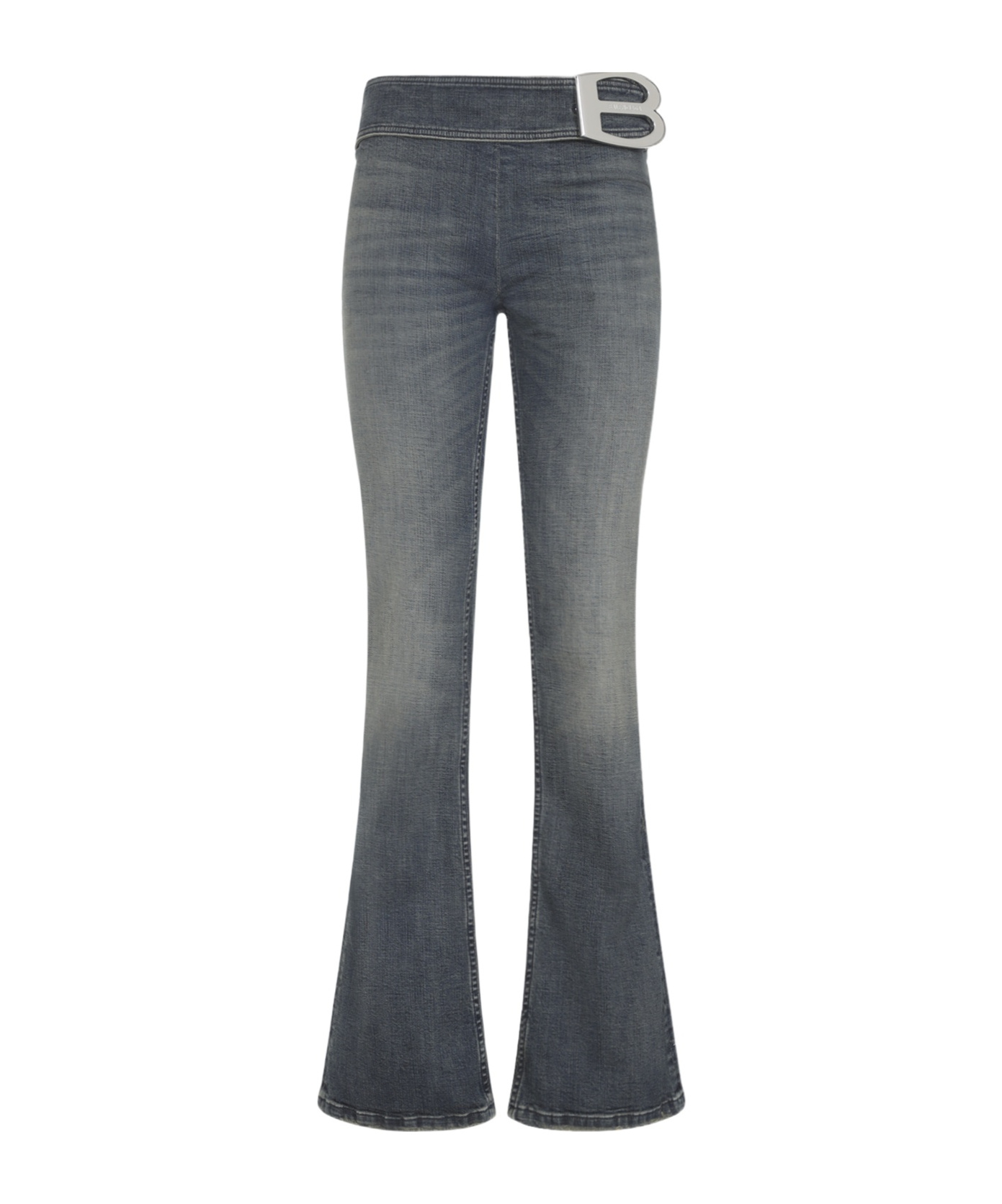 Balenciaga Buckle Design Flared Trousers In Gray