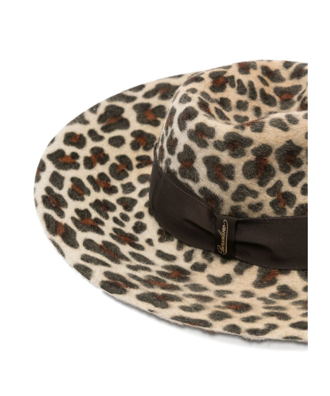 Borsalino Wide Brim Leopard Print Hat Ribbon Band In Animal Print