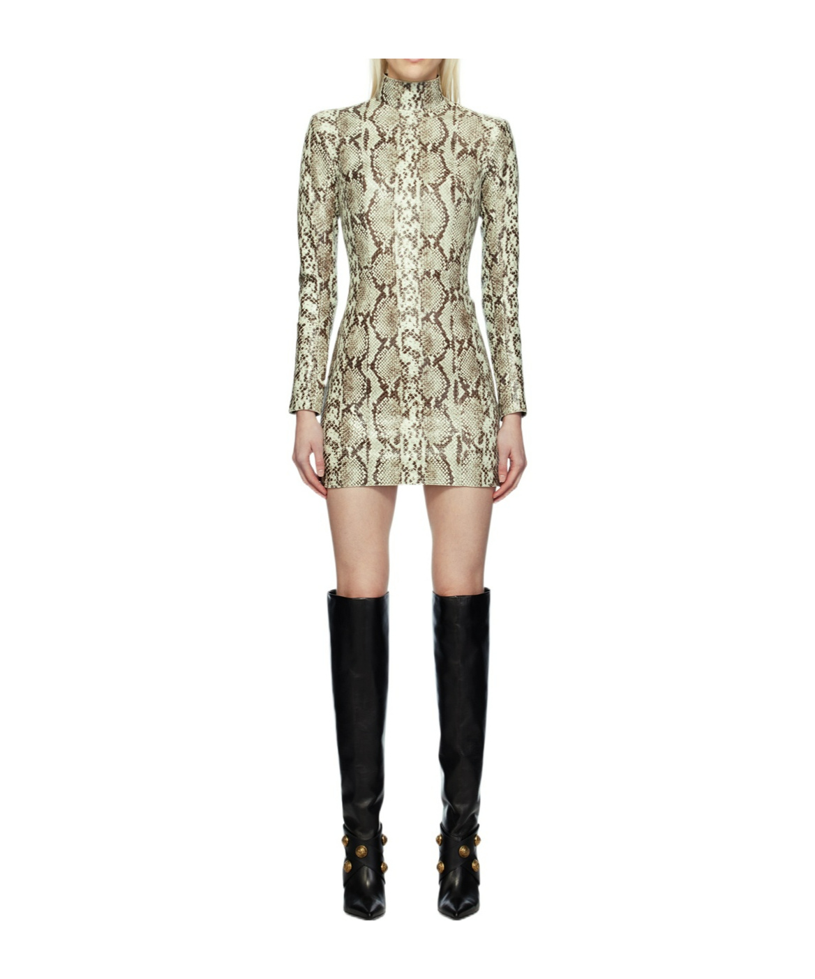 BALMAIN VERTICAL COLLAR PATTERN TEXTURED DRESS