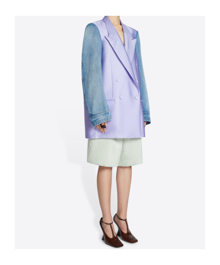 Dries Van Noten Denim Sleeved Buttoned Blazer In Blue