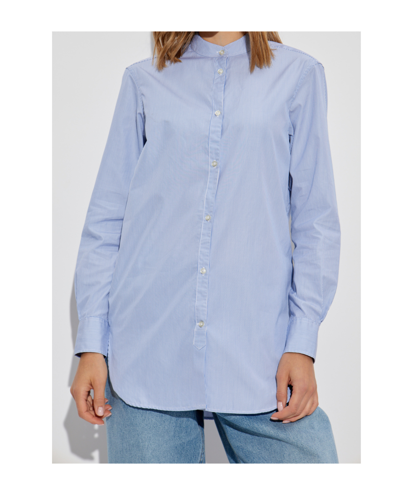 Officine Generale Striped Poplin Shirt In Blue