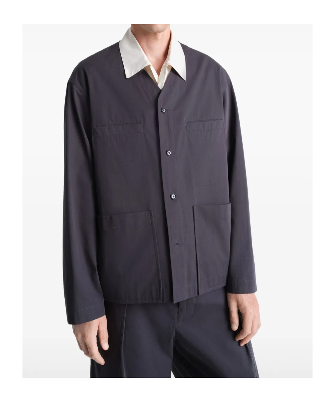Shop Lemaire Collarless Overshirt In Black