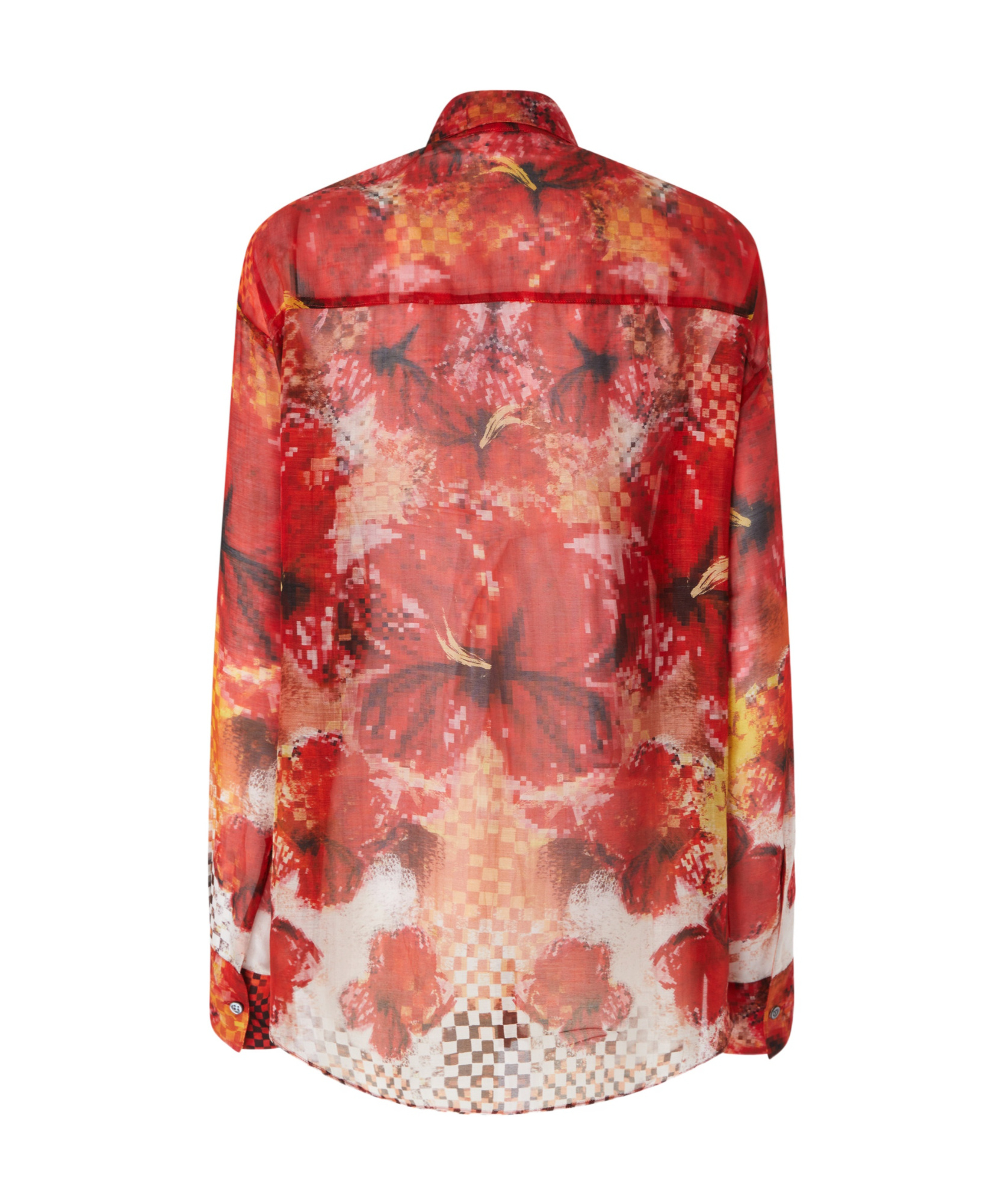 Pinko Shirt With Red Flower And Check Print In Red