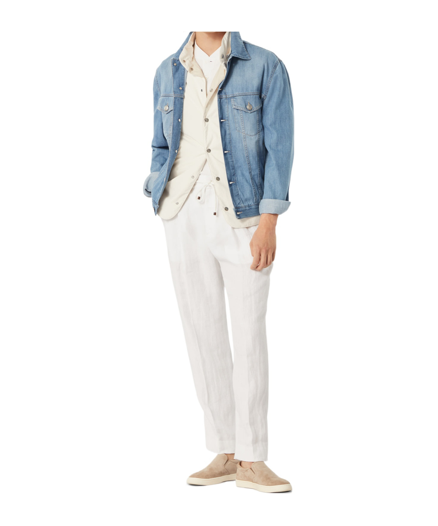 Brunello Cucinelli Blue Denim Cotton Jacket In White