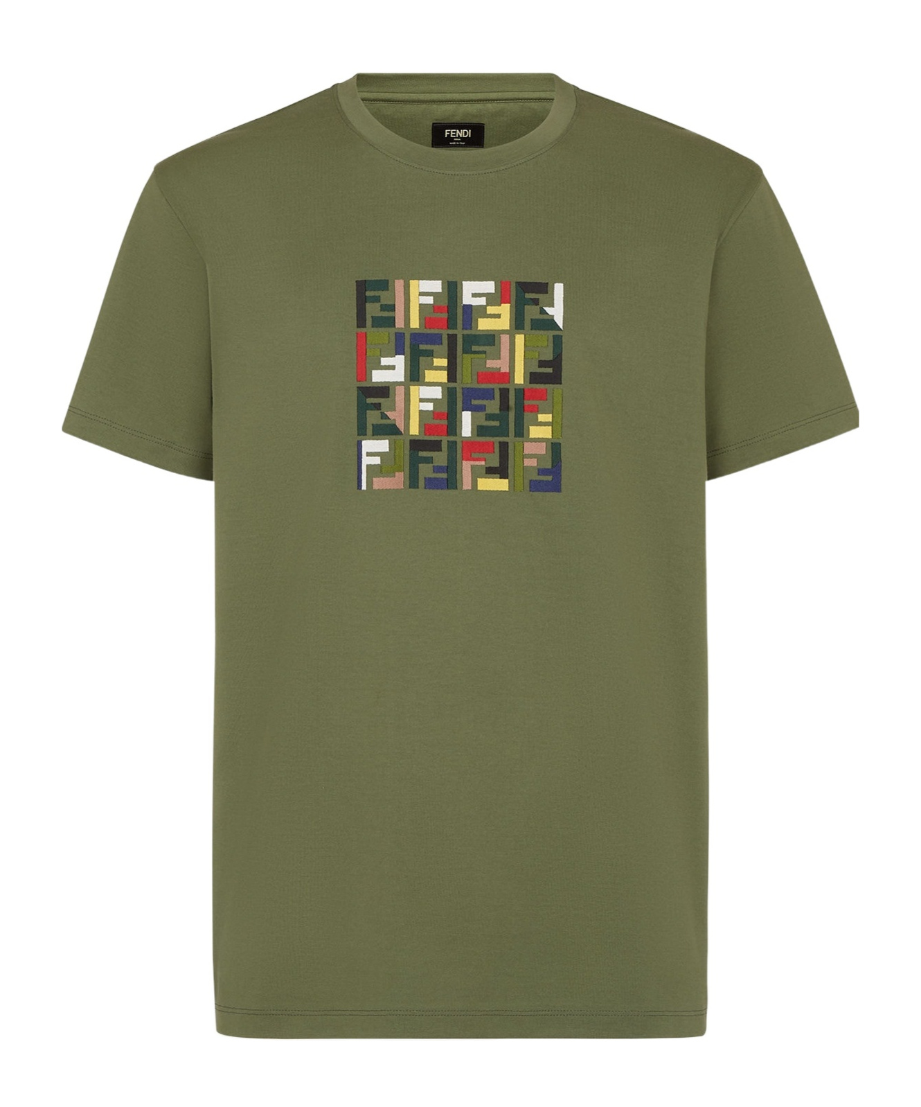 Fendi Crew Neck Cotton T-shirt With Graphic Print In Green