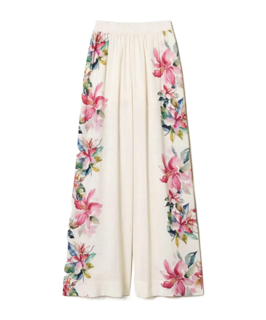 Shop Twinset Floral-print Wide-leg Trousers