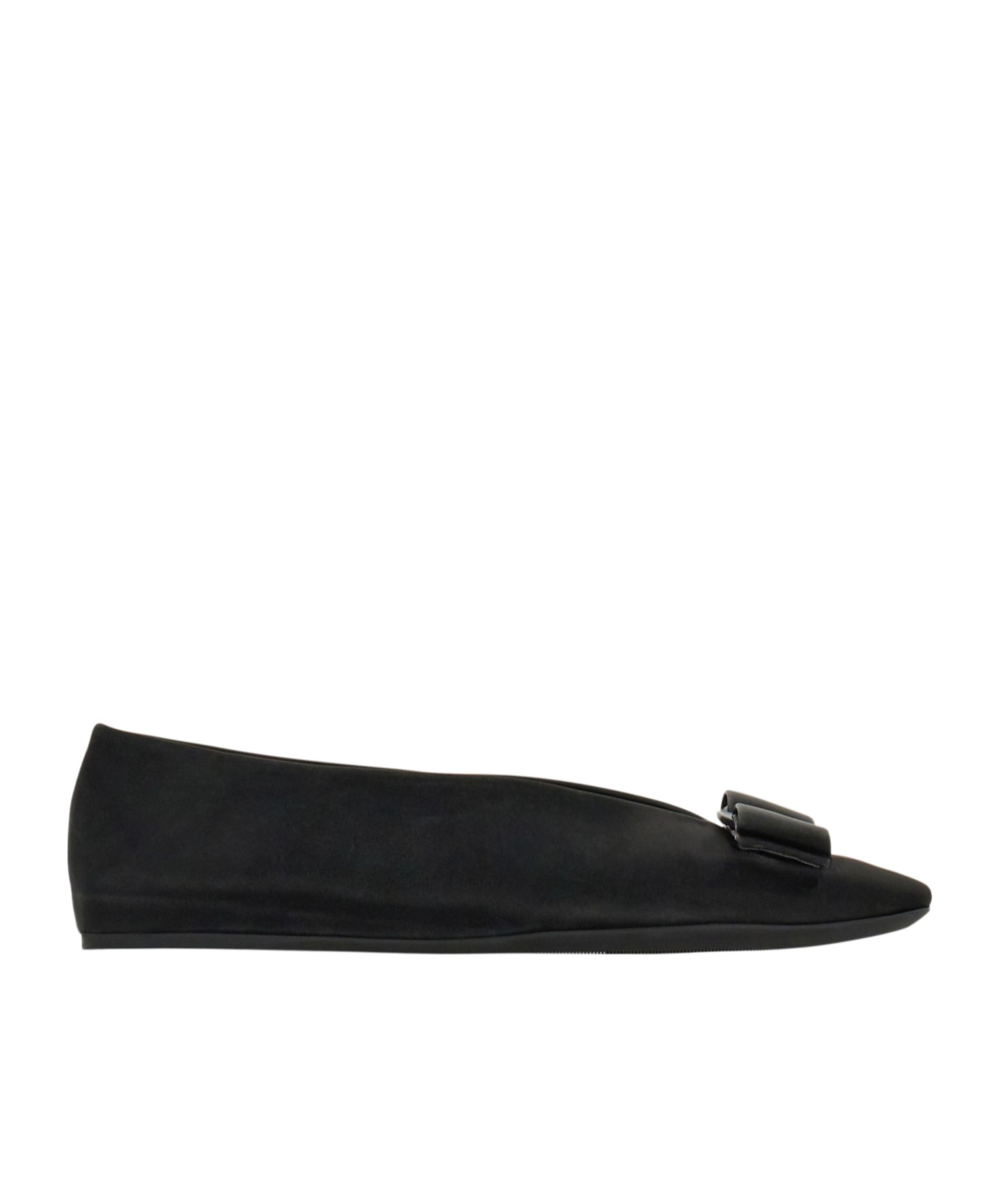Ferragamo Leather Round Toe Ballerina Shoes With Bow Detail In Black