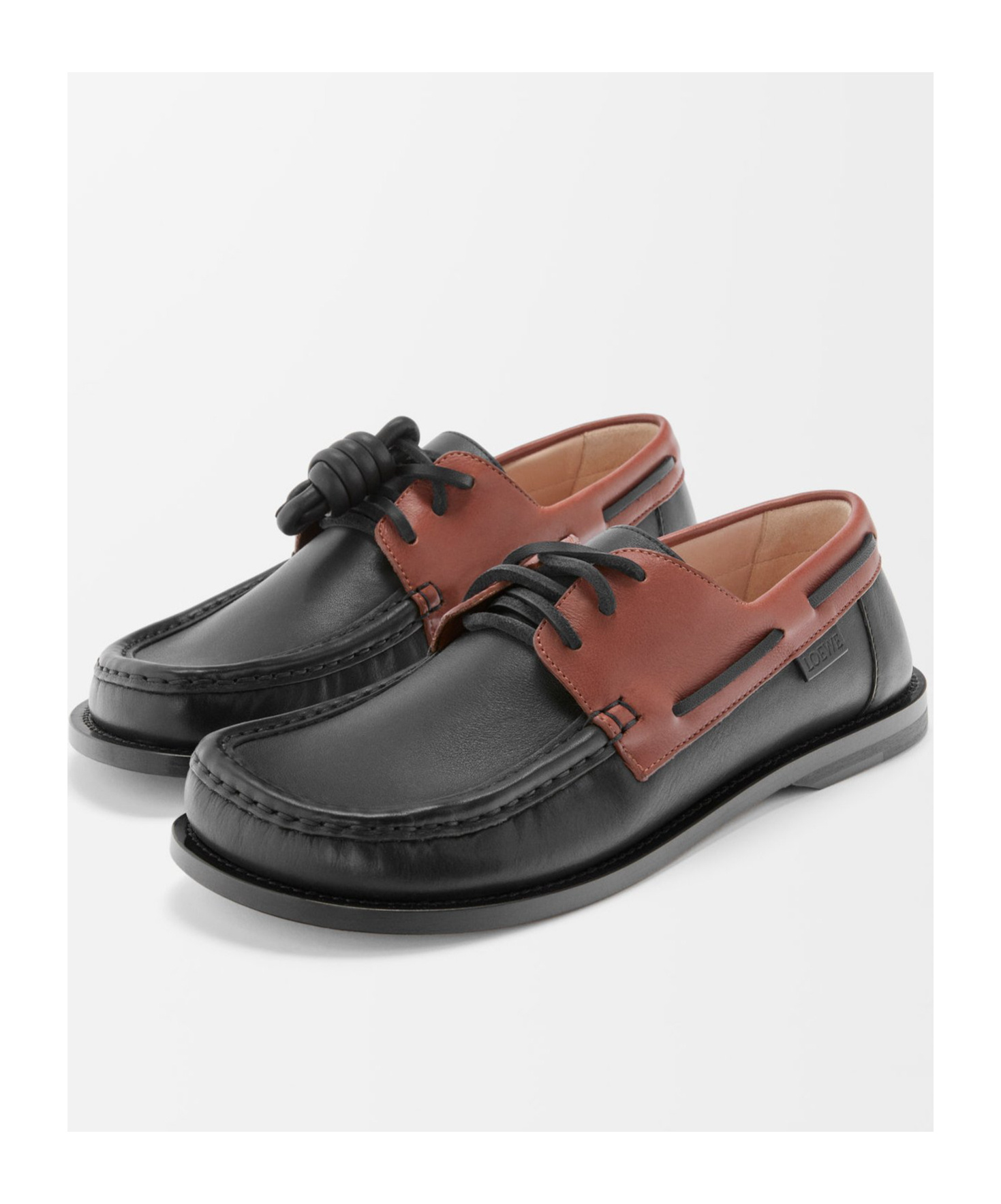 Loewe Campo Knotted Two-tone Leather Loafers In Black