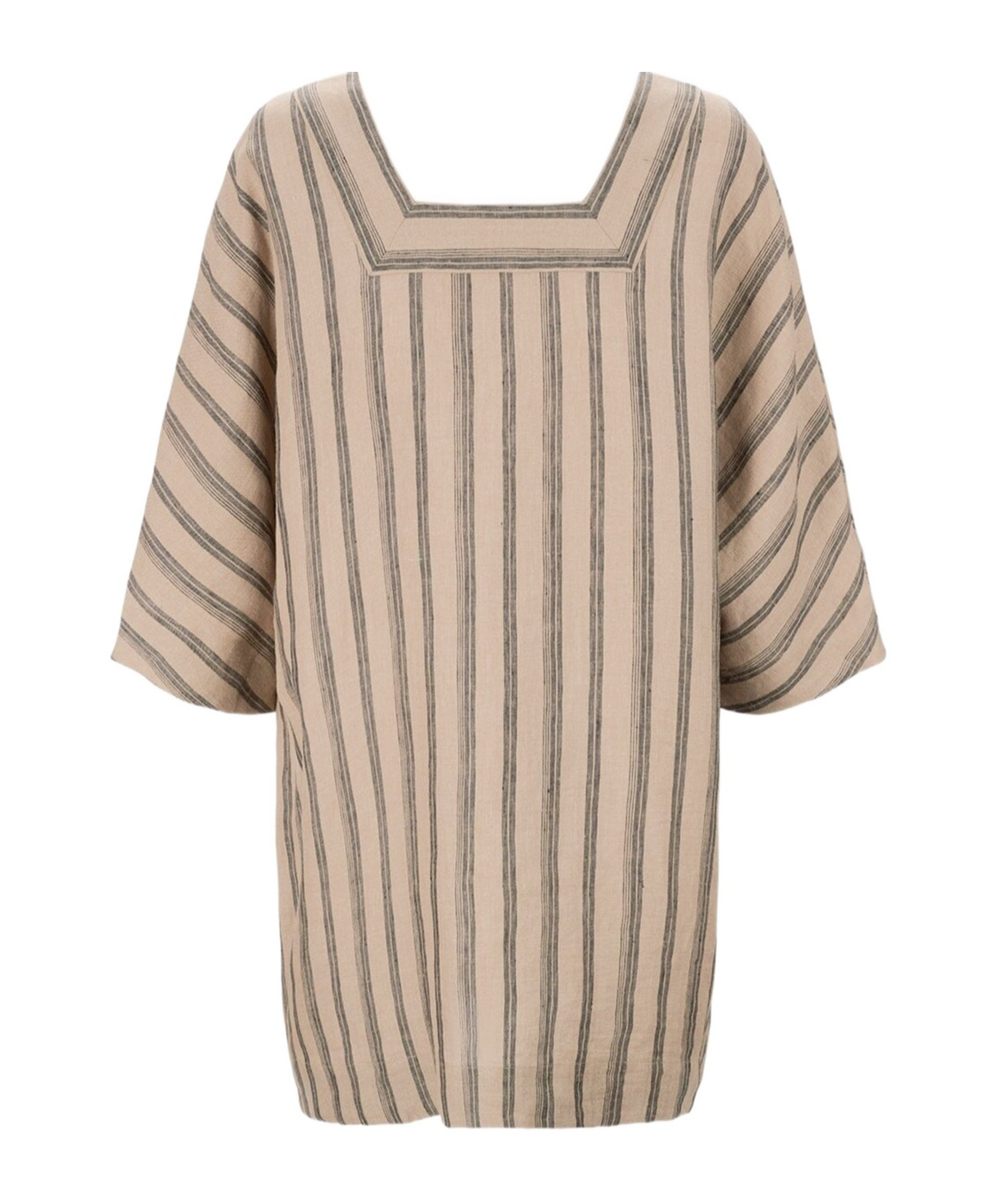 Staud Manuela Linen Dress Sahara Stripe In Brown