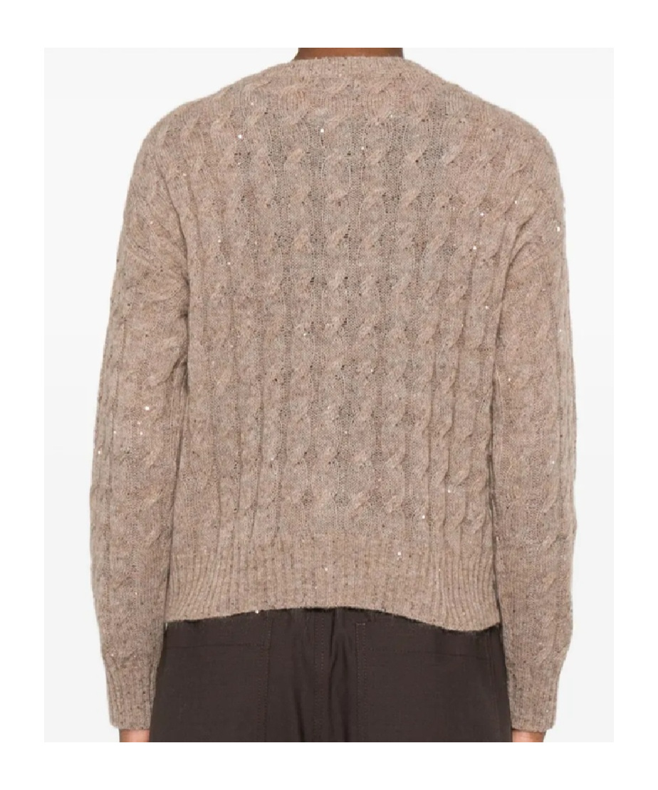 Brunello Cucinelli Sequin-embellished Cable-knit Cardigan In Brown