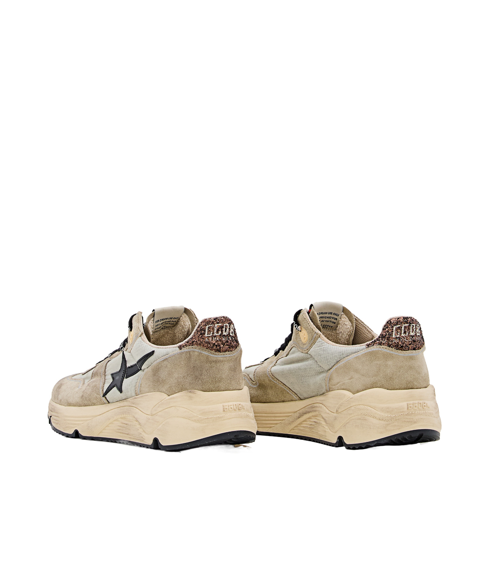 GOLDEN GOOSE WOMENS RUNNING SOLE IN GRAY NYLON WITH BLACK STAR AND GLITTER HEEL TAB