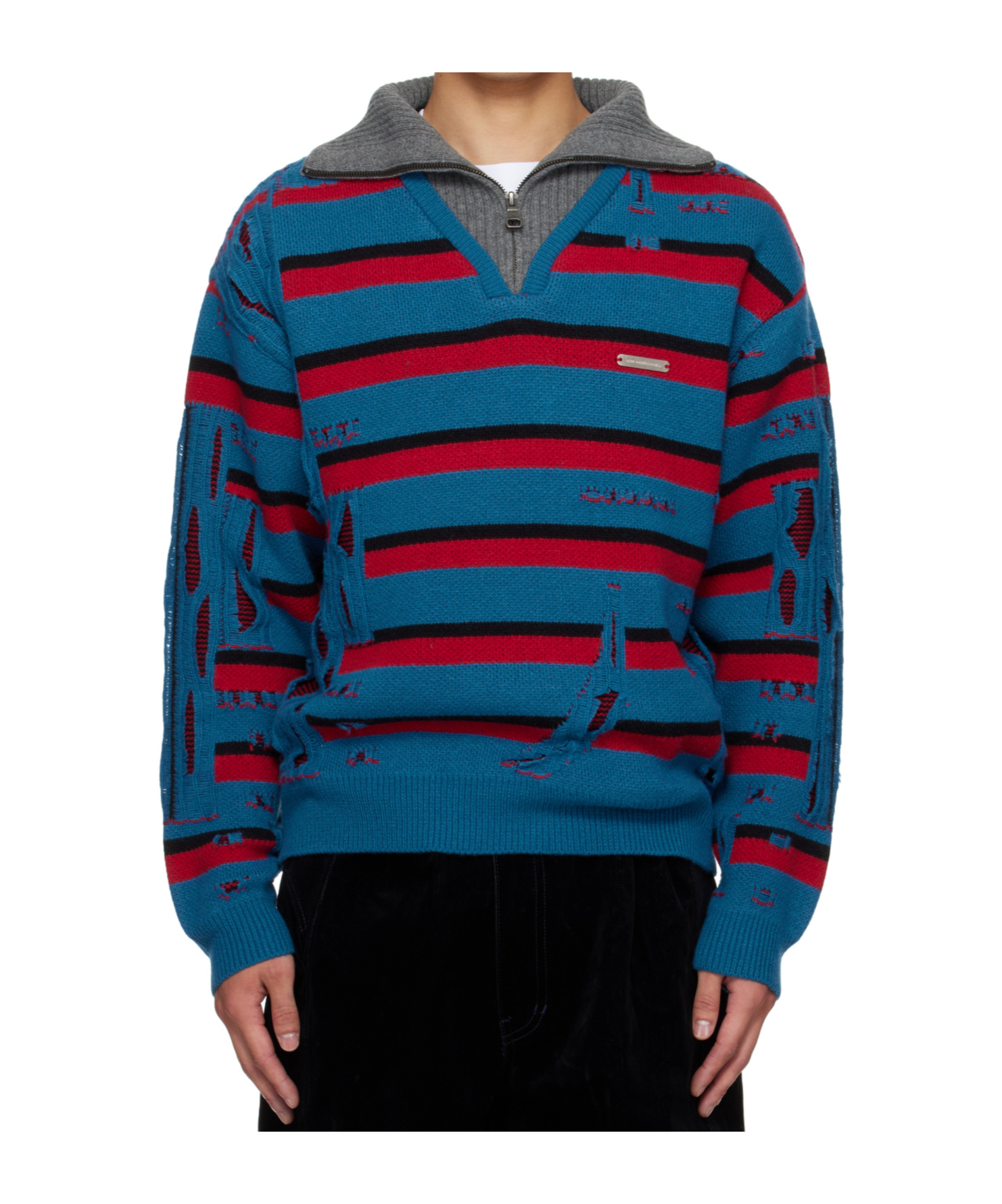 Andersson Bell Striped Jacquard Half-zip Sweater In Multi