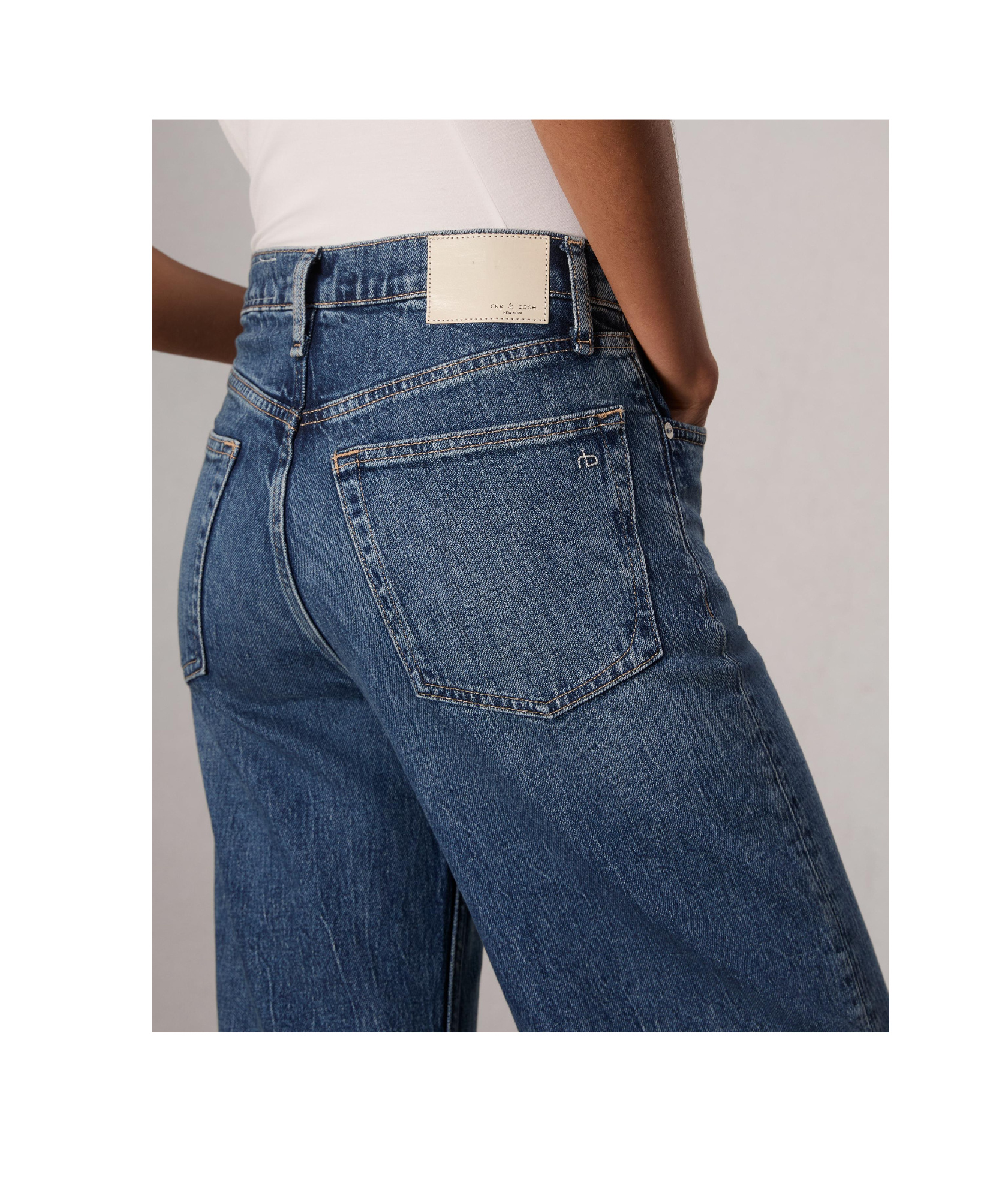 Rag & Bone Logo-patch Cropped Jeans In Blue