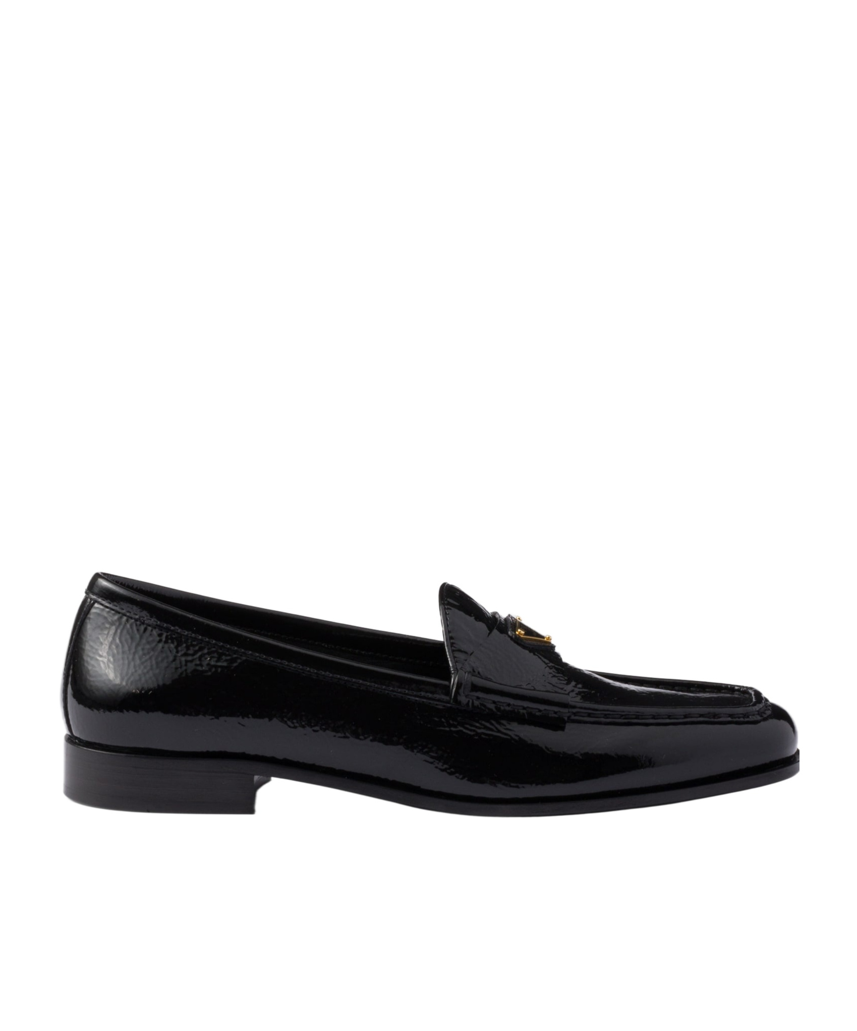 Prada Triangle Logo Patent Leather Loafers In Black
