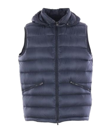 Herno Quilted Hooded Sleeveless Vest Pockets In Blue
