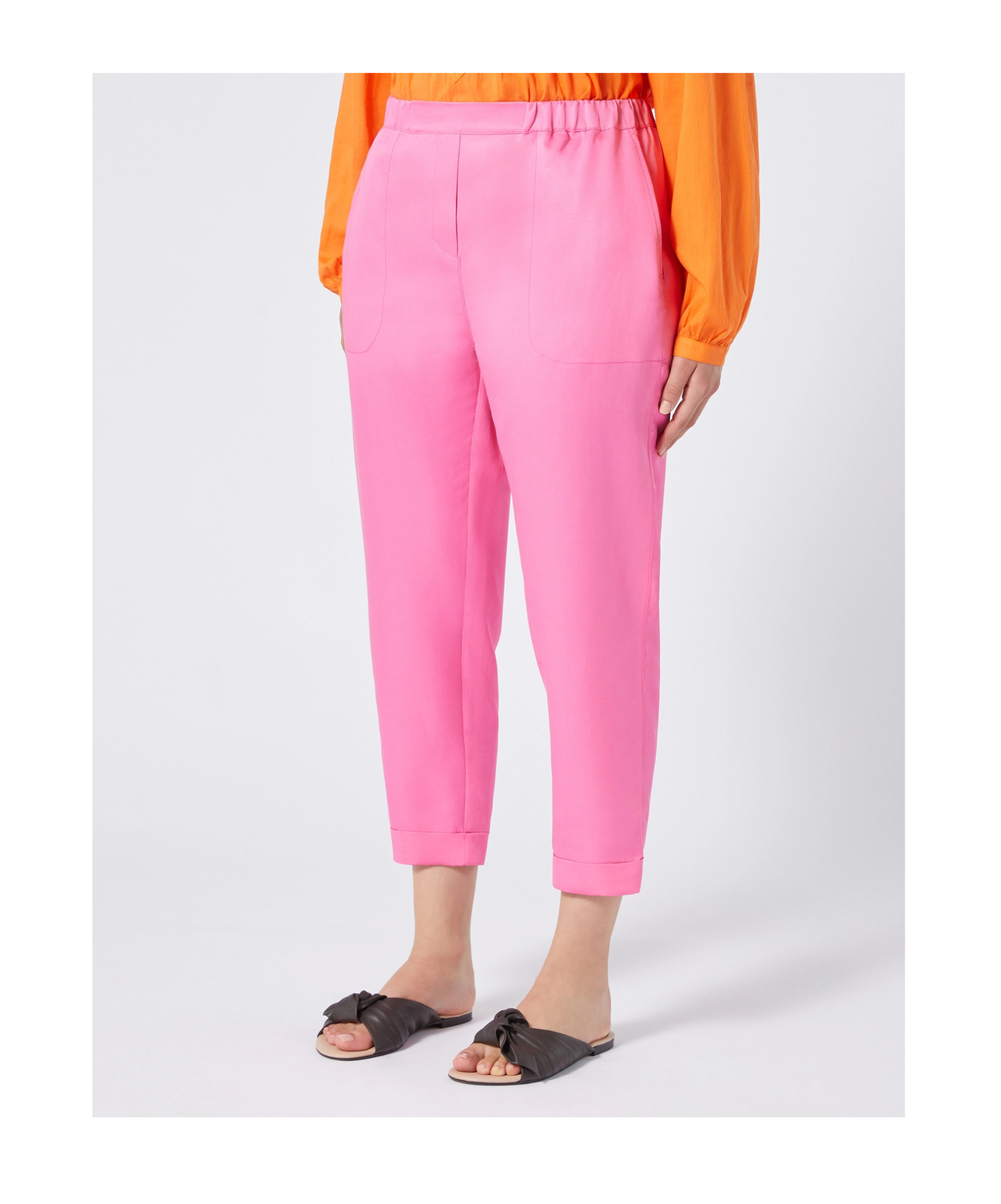 Marina Rinaldi Tencel And Linen Joggers In Pink