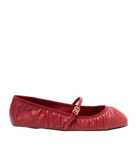 Dolce & Gabbana Nappa Leather Ballet Flats With Logo Buckle In Red