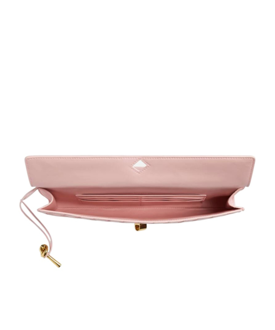 Bottega Veneta Long Andiamo Intrecciato Leather Clutch In Pink