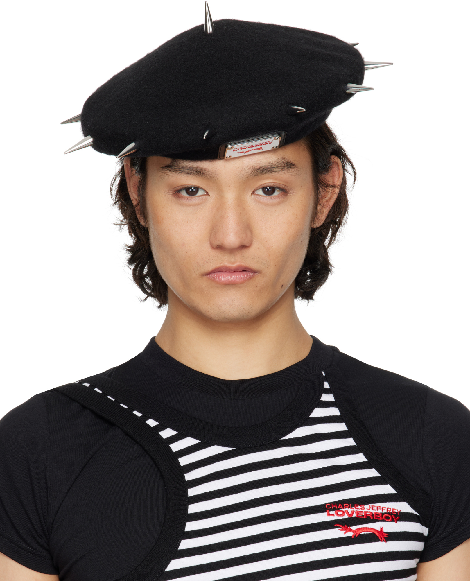 Charles Jeffrrey Loverboy Spiked Beret In Black
