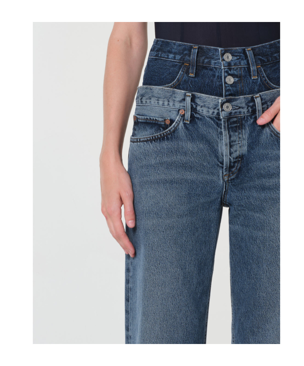Agolde Elson Layered Straight-leg Jeans In Gray