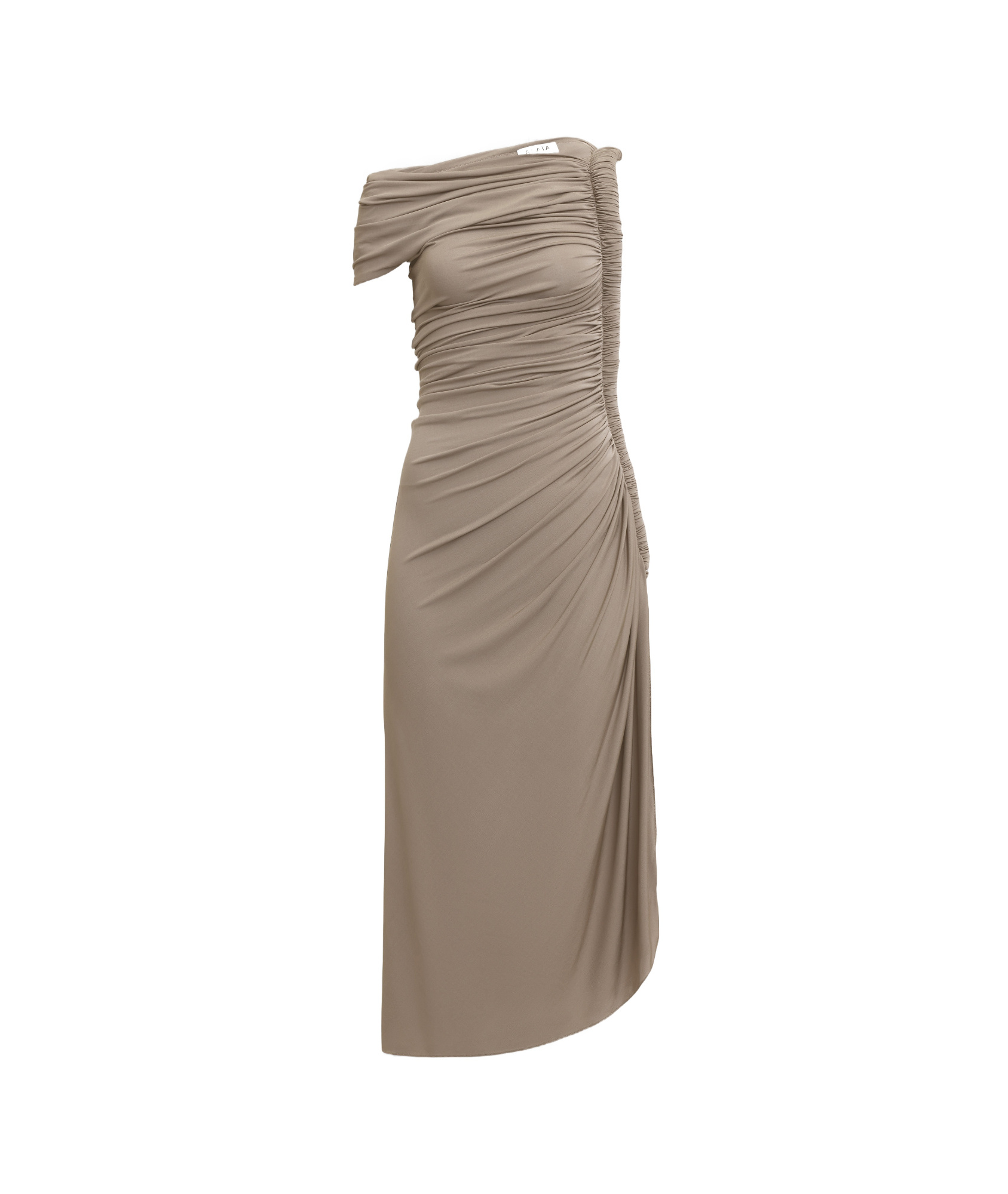 Alaïa Asymmetric Ruched Off-shoulder Midi Dress In Gray