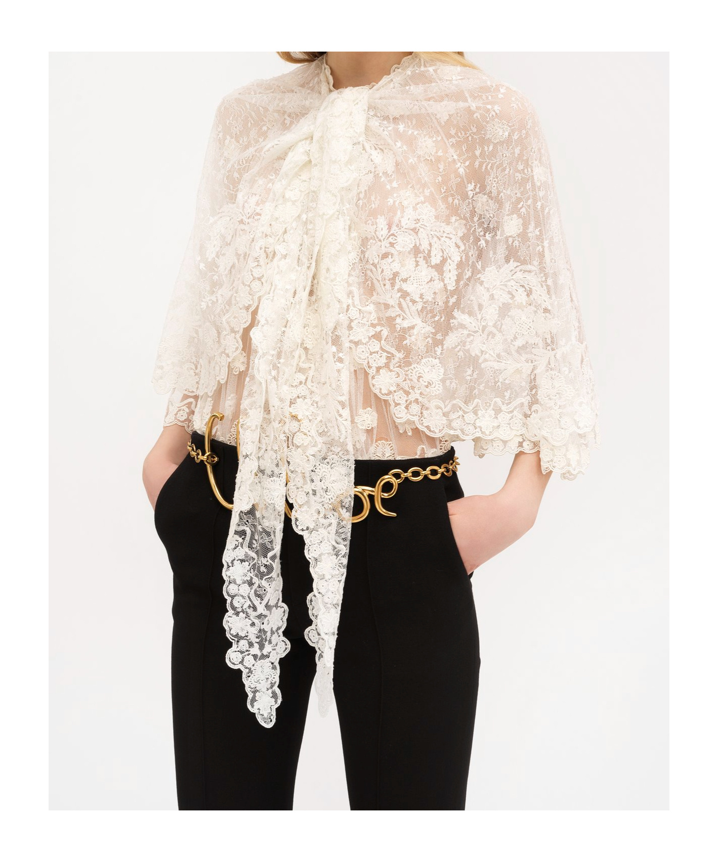 Chloé Front Lace Cape Top In Milk Color