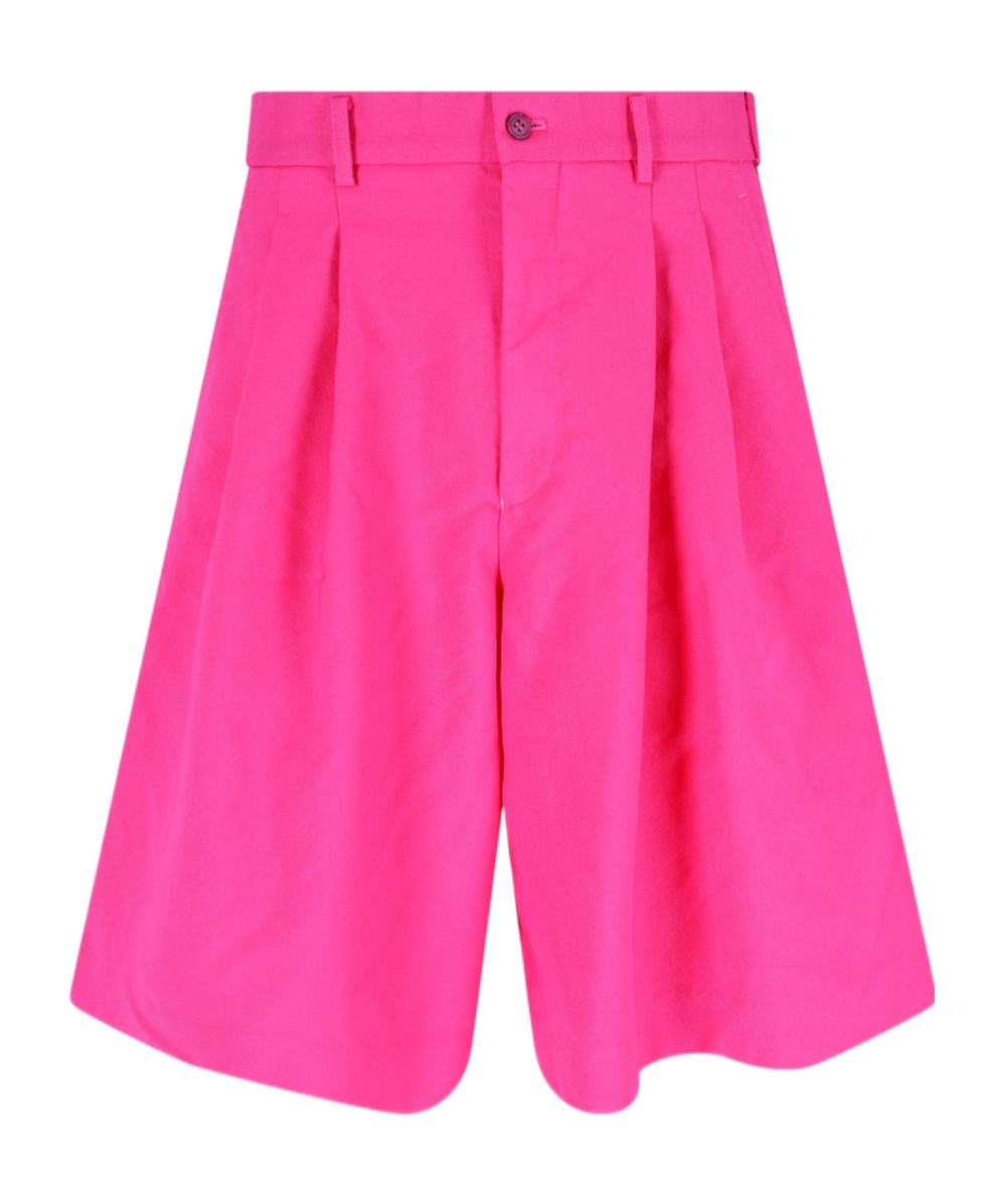 Comme Des Garçons High-waisted Pink Bermuda Shorts With Pleats And Pockets