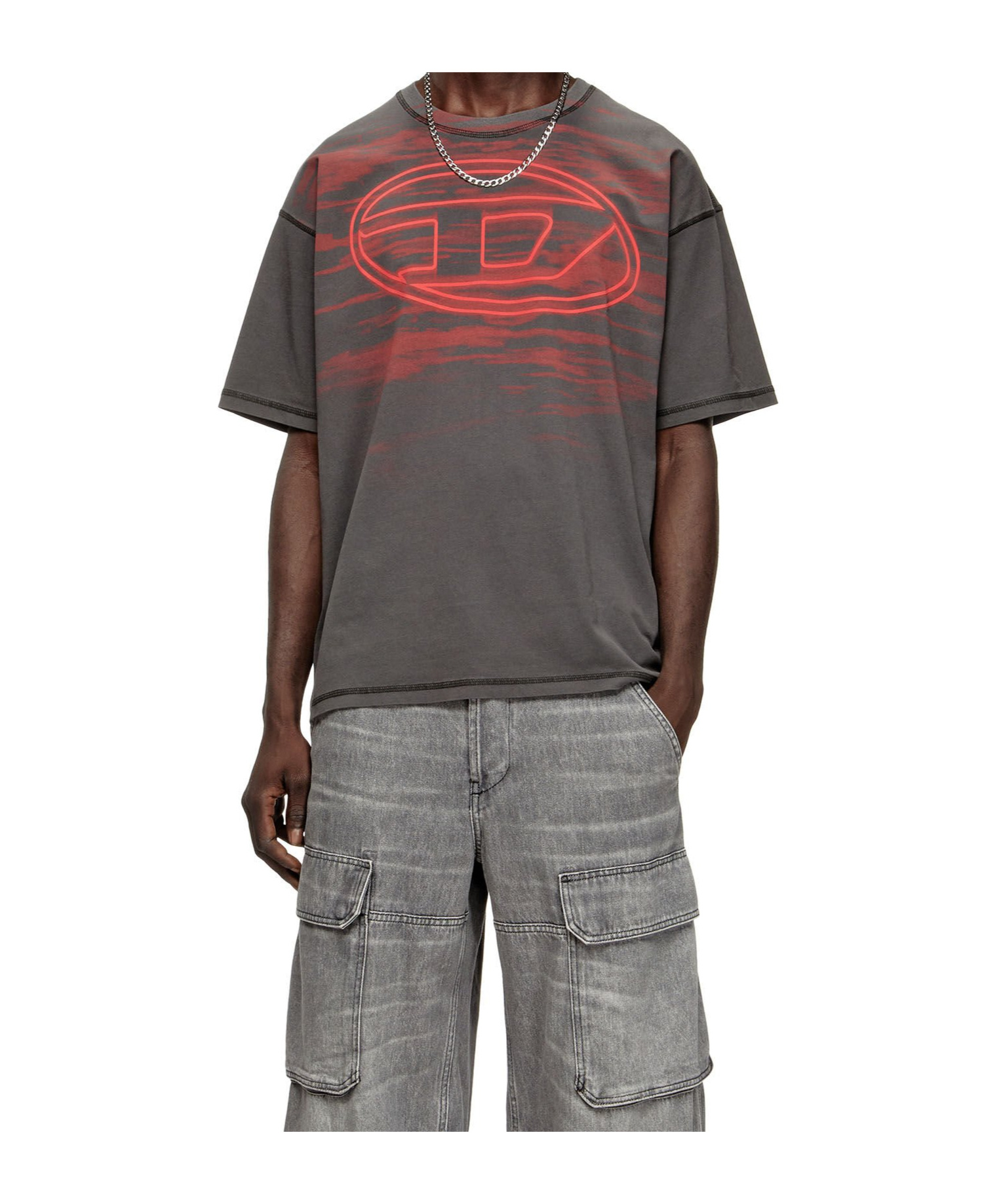 Diesel Cotton T-shirt With Oval D Print In Black