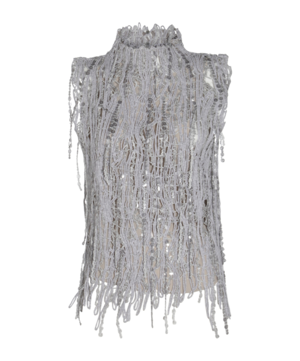 Brunello Cucinelli Fringe-detailed Sleeveless Top In Gray