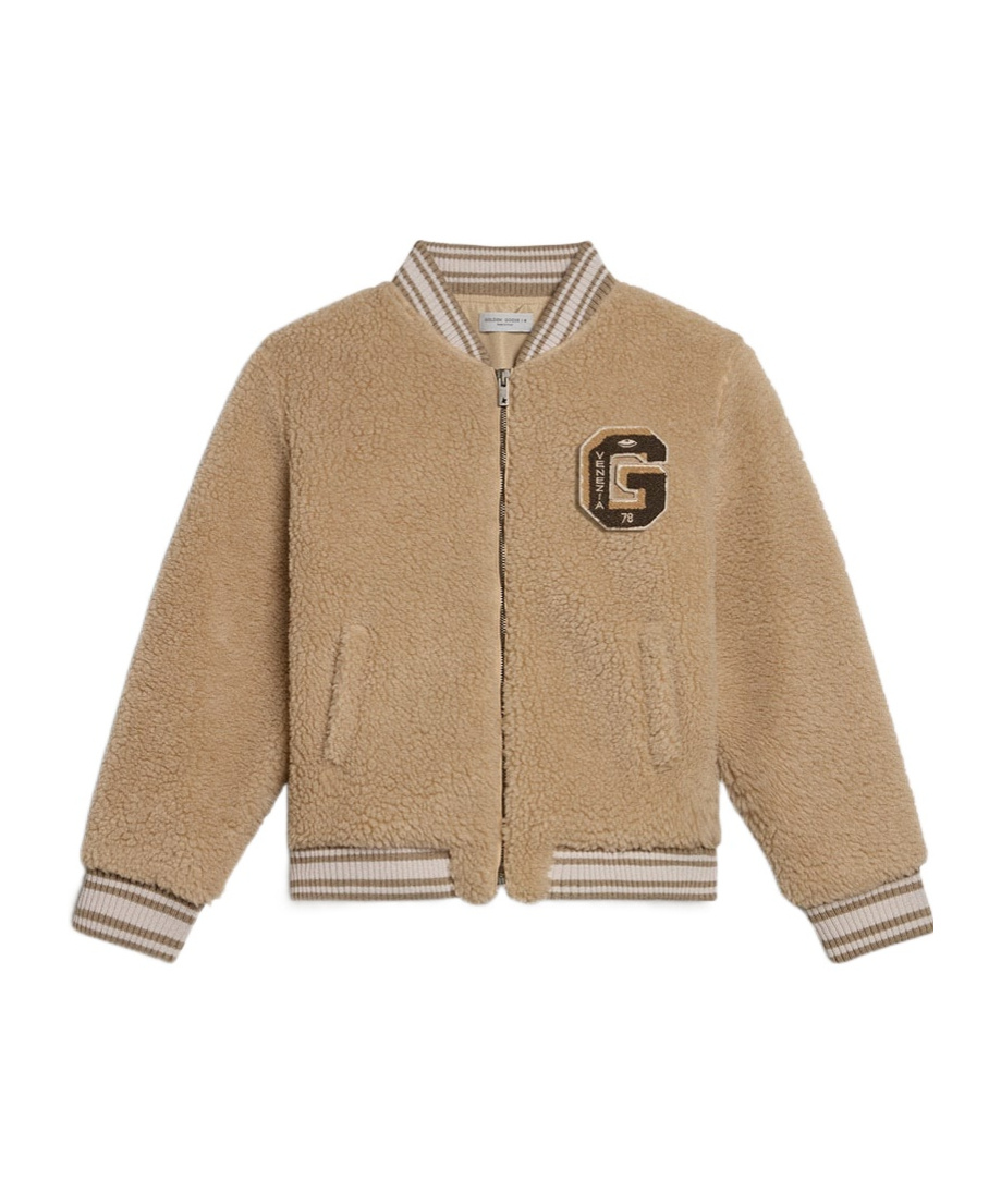 Golden Goose Logo Patch Bomber Jacket In Nude