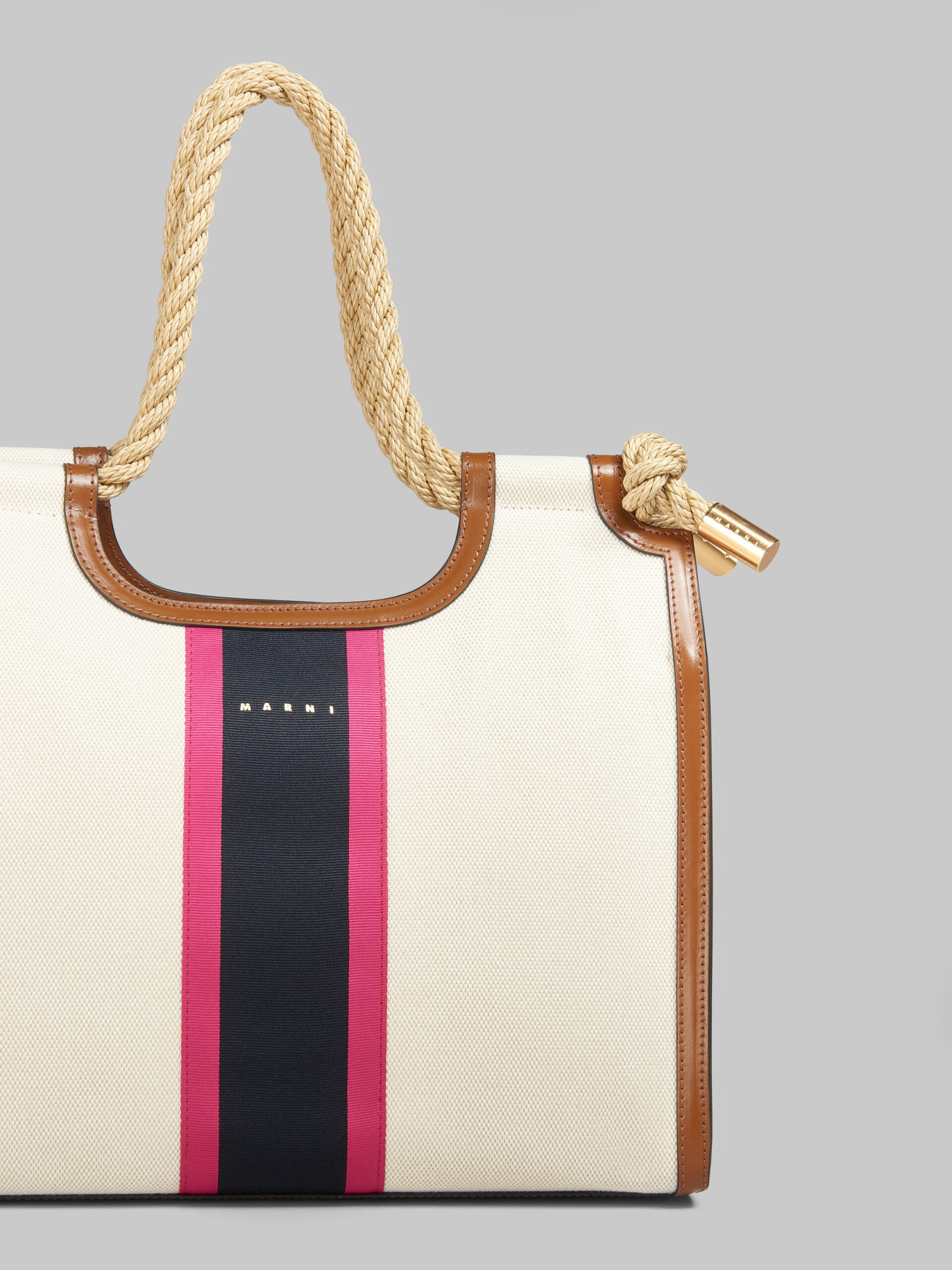 Shop Marni Cream Canvas Marcel Tote With Striped Tape In White