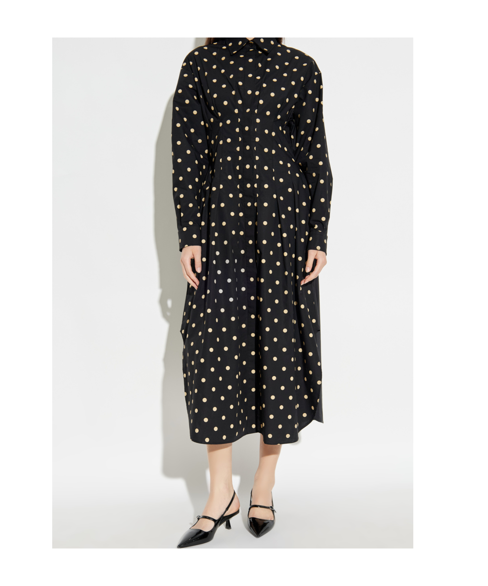 Moschino Pleated Polka Dot Dress With Long Sleeves In Black