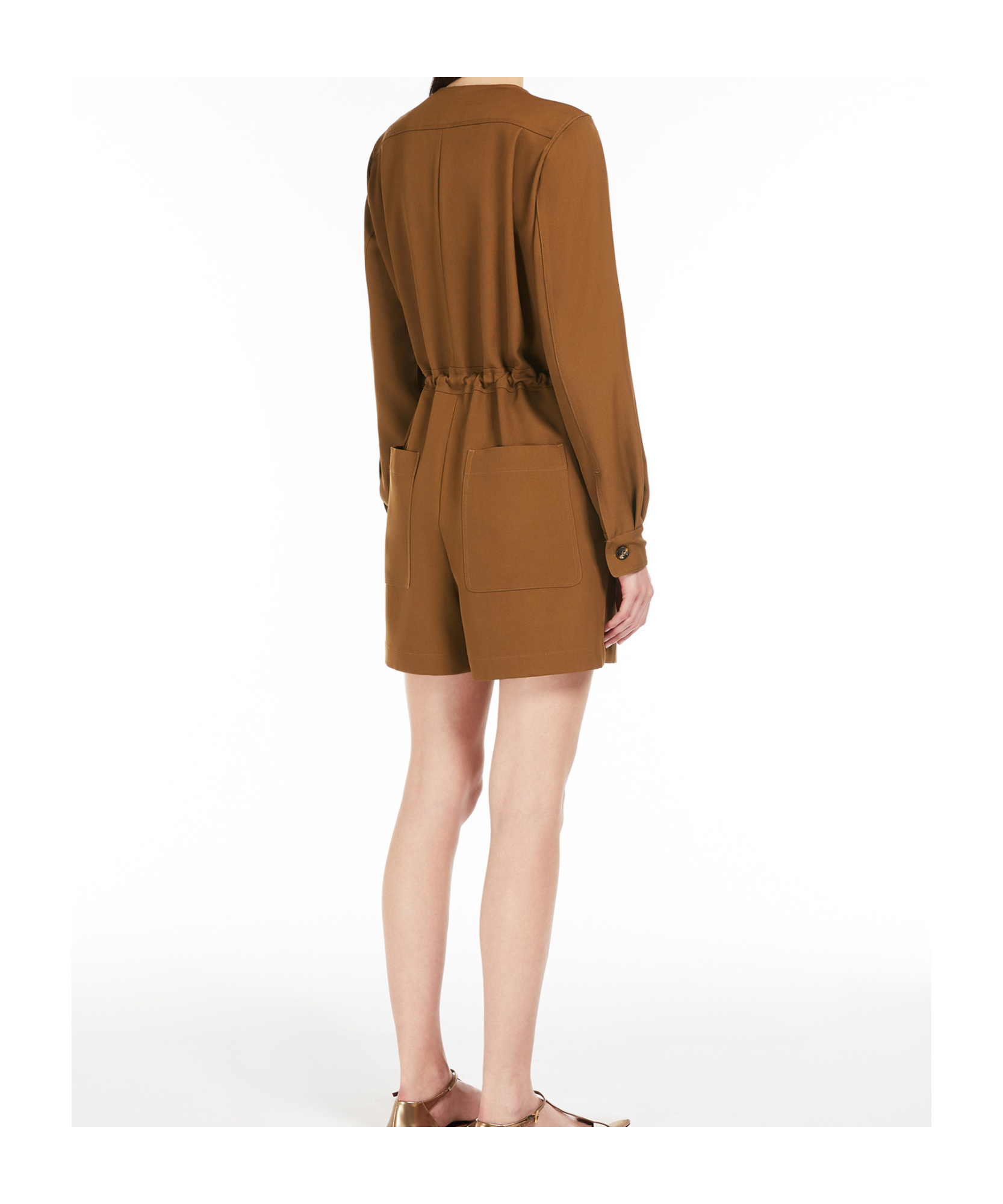 Max Mara Long-sleeved Wool Jumpsuit In Brown