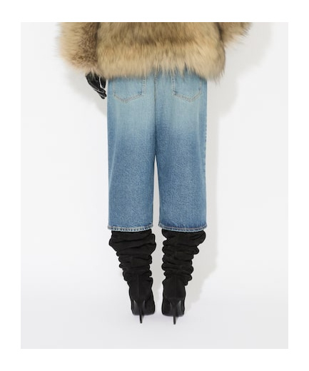 Shop Alaïa Knitted Waistband Denim Bermuda Shorts In Blue