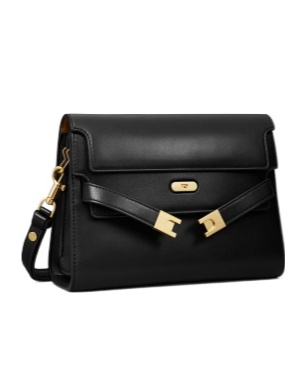 Tory Burch Lee Radziwill Black Shoulder Bag With Single Shoulder Strap And Front Clasp Closure In Leather Woman In Black