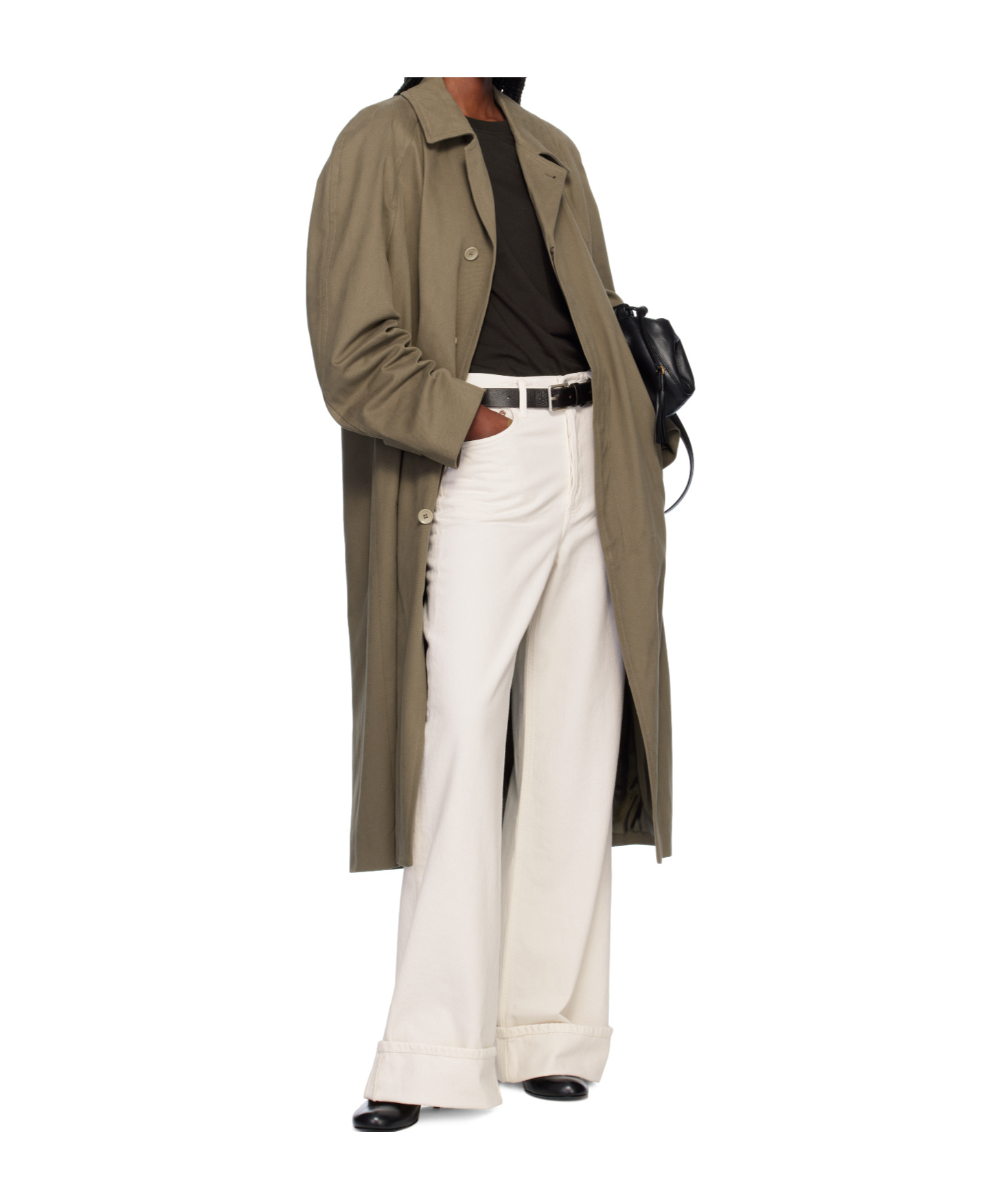 Agolde High Waist Cuffed Denim Trousers In White
