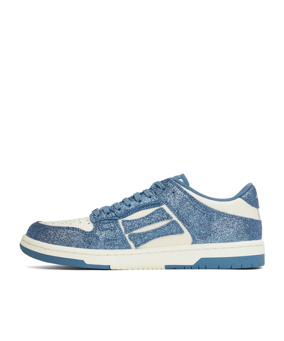 Amiri Two-tone Leather Skel Sneakers With Textured Finish In Blue