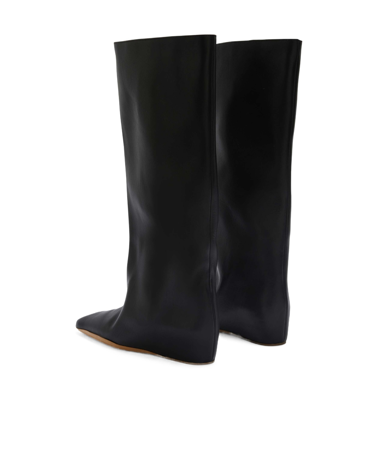 Jil Sander Wide Leather Flat Knee Boots In Black