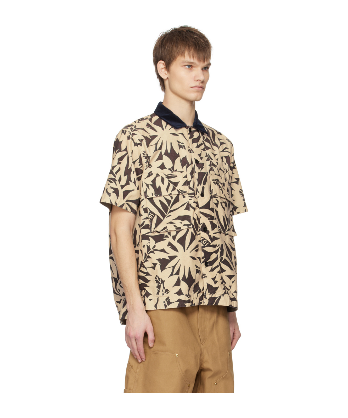 Sacai Leaf Printed Shirt In Brown