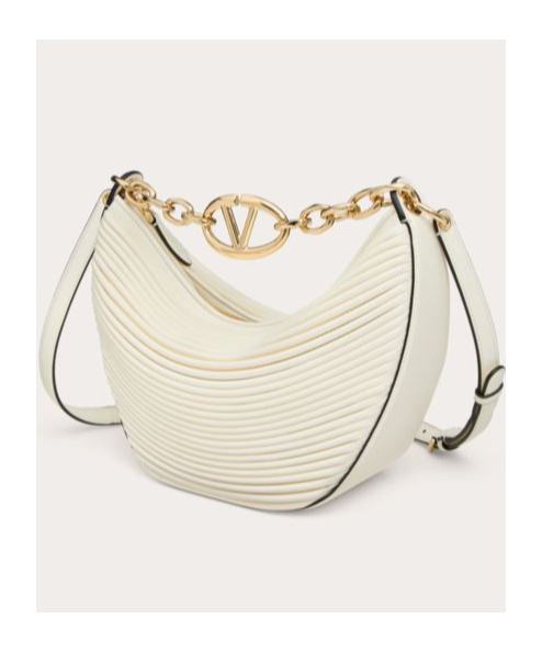 Shop Valentino Small Vlogo Moon Hobo Bag In Nappa Leather With Chain In Ivory