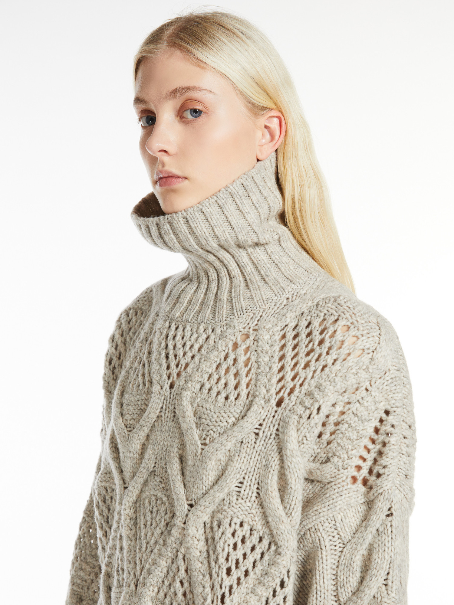 Sportmax Oversize Cable Knit High Neck Sweater In Nude