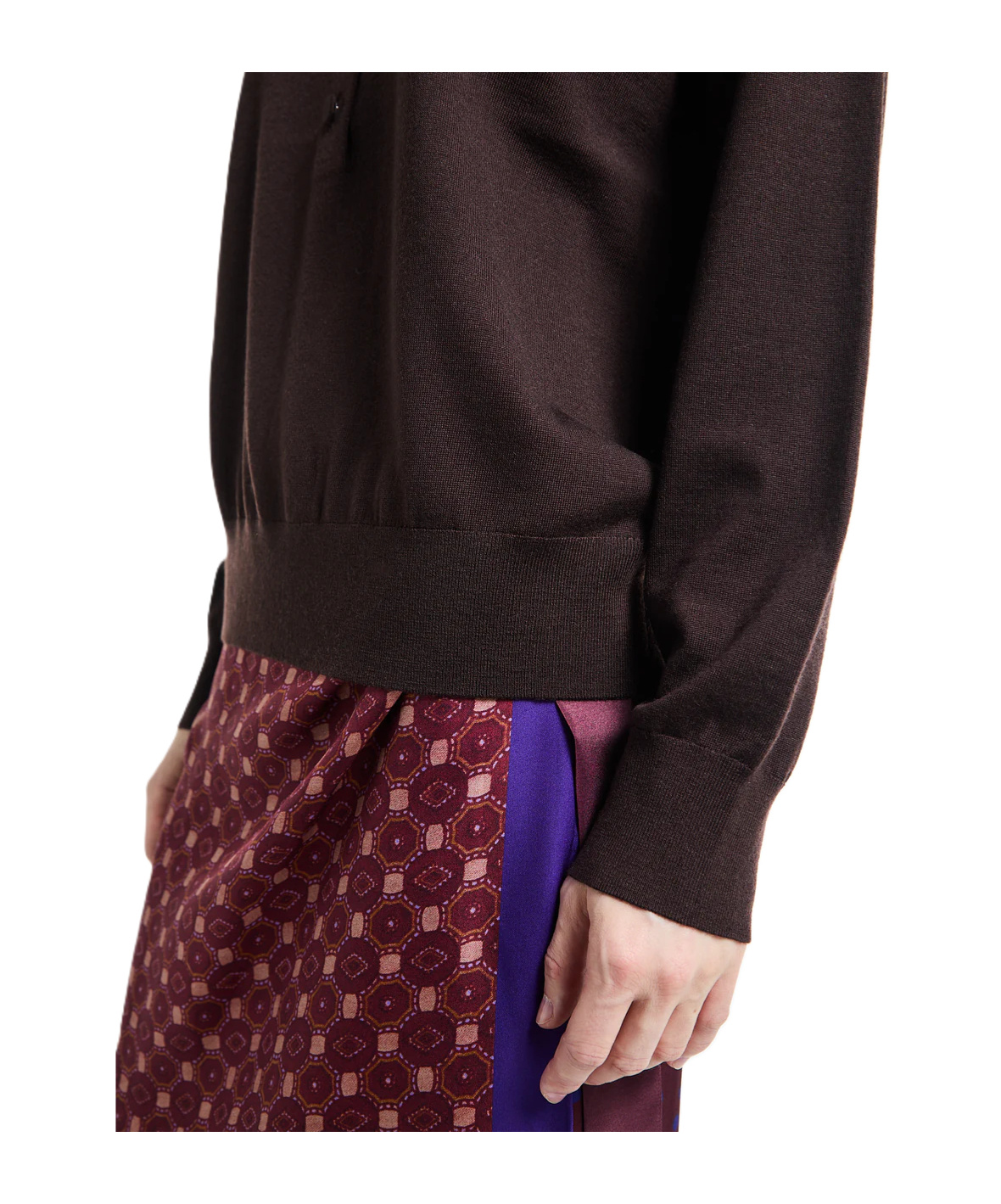Dries Van Noten Long-sleeved Polo Sweater In Brown