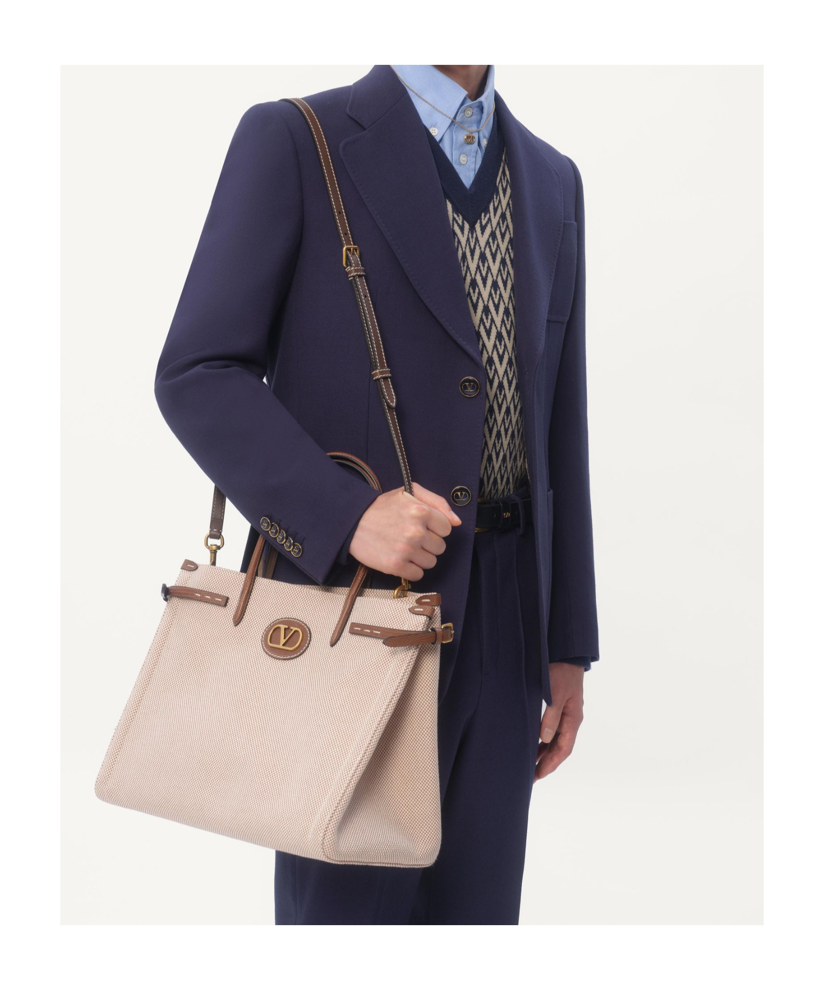 Valentino Medium Magnetic Buckle Shoulder Bag In Nude