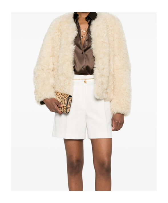 Tom Ford Curly Sheep Shearling Collarless Jacket In Neutral