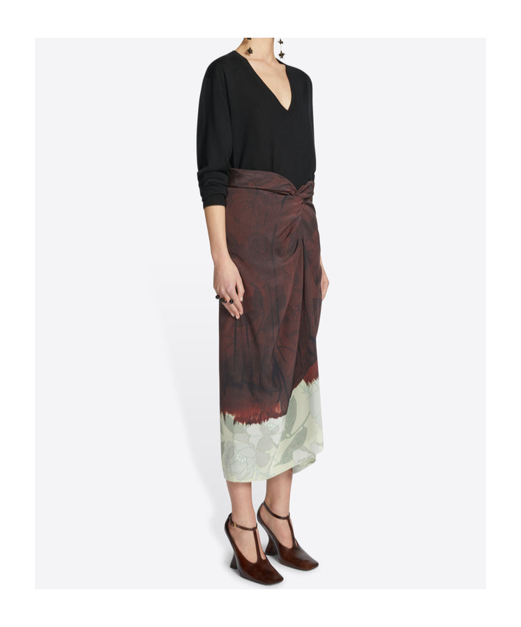 Dries Van Noten Woman Midi Skirt Chocolate Brown Size 12 Silk In Gray