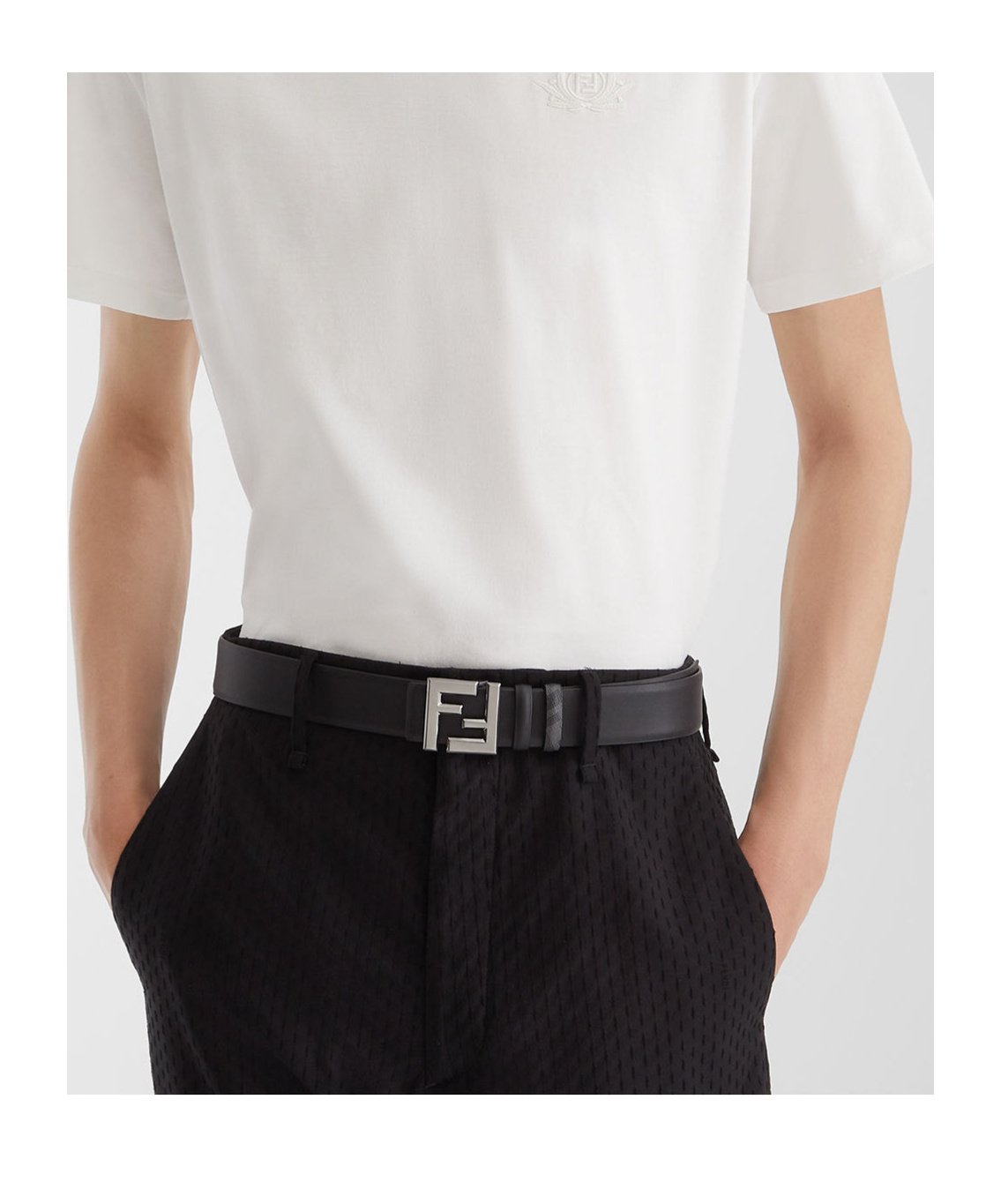 Fendi Ff Squared Leather And Ff Canvas Reversible Belt Accessories In Black